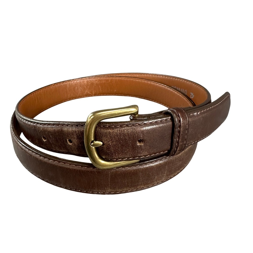 LL Bean Mens Brown Full Grain Leather Dress Belt Brass Buckle 42 0WW59 USA